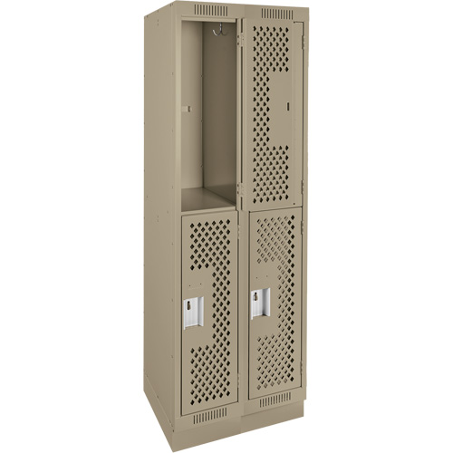 Clean Line Lockers, 2 -tier, Bank of 2, 24" x 18" x 76", Steel, Beige, Rivet (Assembled), Perforated Ottawa Fastener Supply