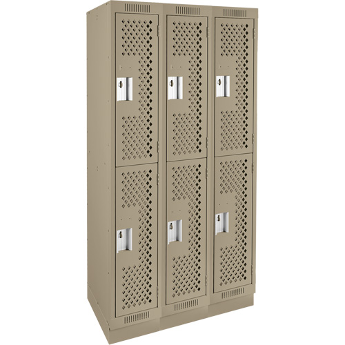 Clean Line Lockers, 2 -tier, Bank of 3, 36" x 18" x 76", Steel, Beige, Rivet (Assembled), Perforated Ottawa Fastener Supply