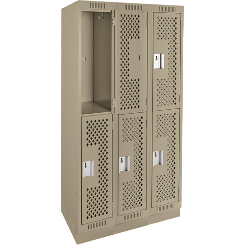 Clean Line Lockers, 2 -tier, Bank of 3, 36" x 18" x 76", Steel, Beige, Rivet (Assembled), Perforated Ottawa Fastener Supply