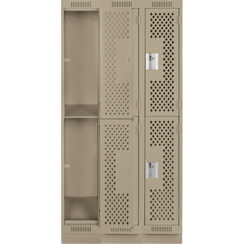 Clean Line Lockers, 2 -tier, Bank of 3, 36" x 18" x 76", Steel, Beige, Rivet (Assembled), Perforated Ottawa Fastener Supply