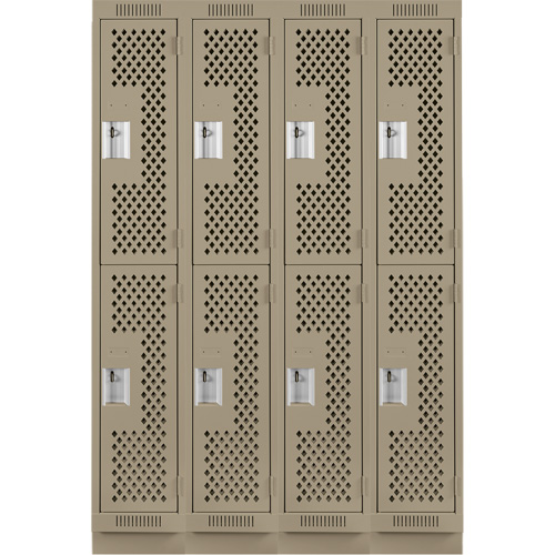Clean Line Lockers, 2 -tier, Bank of 4, 48" x 18" x 76", Steel, Beige, Rivet (Assembled), Perforated Ottawa Fastener Supply