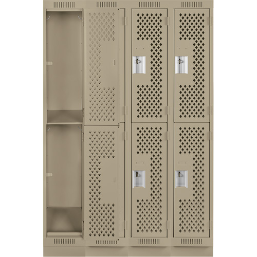 Clean Line Lockers, 2 -tier, Bank of 4, 48" x 18" x 76", Steel, Beige, Rivet (Assembled), Perforated Ottawa Fastener Supply