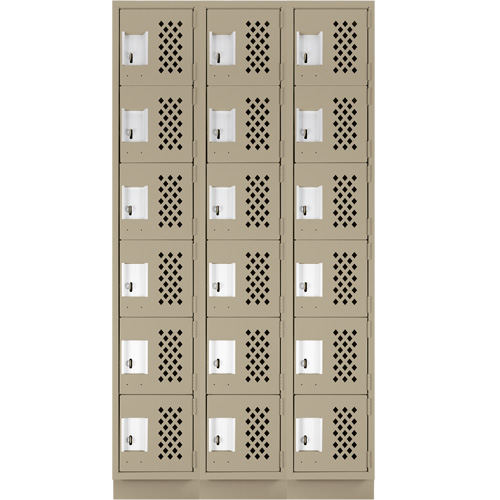 Assembled Lockerettes Clean Line Perforated Economy Lockers, 6 -tier, Bank of 3, 18" x 72" x 12", Steel Ottawa Fastener Supply