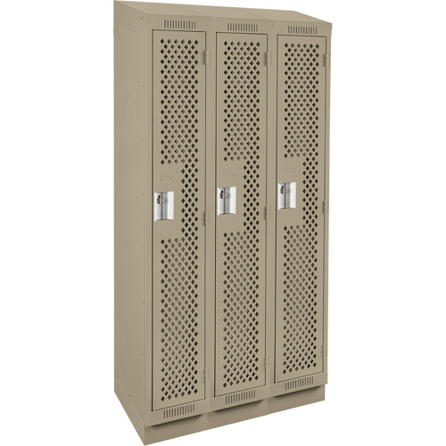 Clean Line Lockers, Bank of 3, 36" x 12" x 82", Steel, Beige, Rivet (Assembled), Perforated Ottawa Fastener Supply