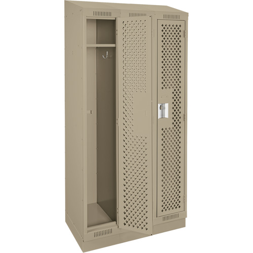 Clean Line Lockers, Bank of 3, 36" x 12" x 82", Steel, Beige, Rivet (Assembled), Perforated Ottawa Fastener Supply