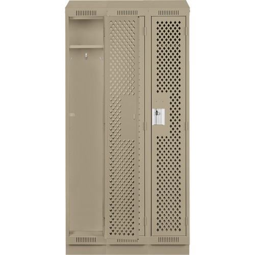 Clean Line Lockers, Bank of 3, 36" x 12" x 82", Steel, Beige, Rivet (Assembled), Perforated Ottawa Fastener Supply