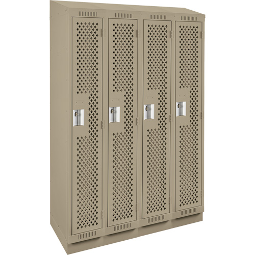 Clean Line Lockers, Bank of 4, 48" x 12" x 82", Steel, Beige, Rivet (Assembled), Perforated Ottawa Fastener Supply