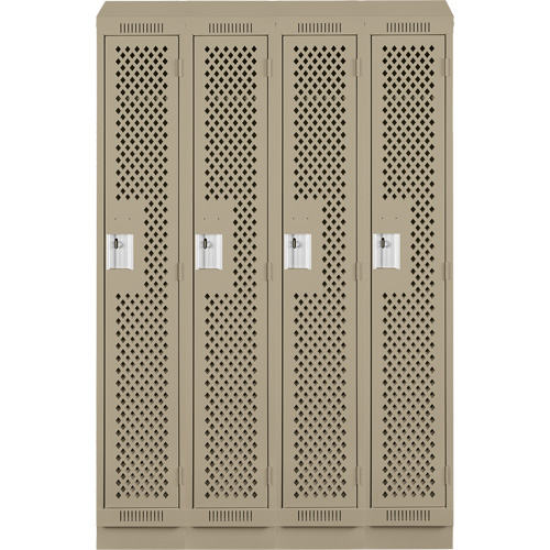 Clean Line Lockers, Bank of 4, 48" x 12" x 82", Steel, Beige, Rivet (Assembled), Perforated Ottawa Fastener Supply