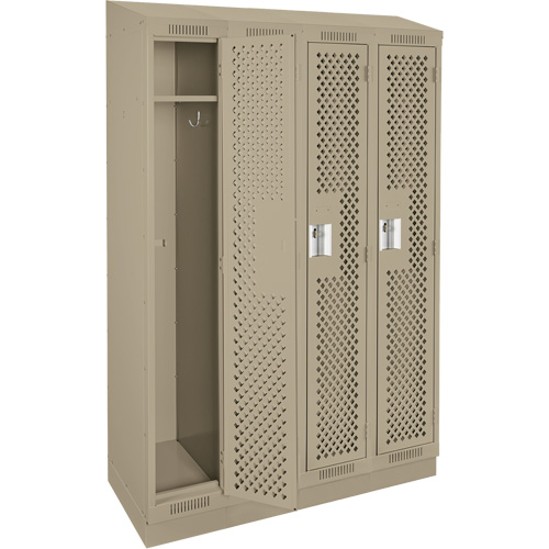 Clean Line Lockers, Bank of 4, 48" x 12" x 82", Steel, Beige, Rivet (Assembled), Perforated Ottawa Fastener Supply