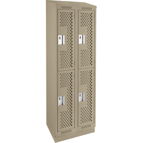 Clean Line Lockers, 2 -tier, Bank of 2, 24" x 15" x 82", Steel, Beige, Rivet (Assembled), Perforated Ottawa Fastener Supply