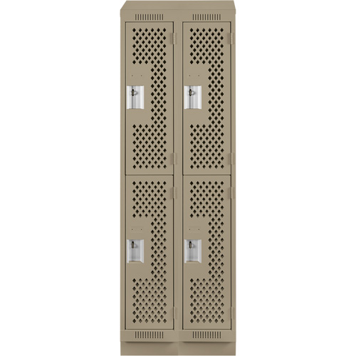 Clean Line Lockers, 2 -tier, Bank of 2, 24" x 15" x 82", Steel, Beige, Rivet (Assembled), Perforated Ottawa Fastener Supply