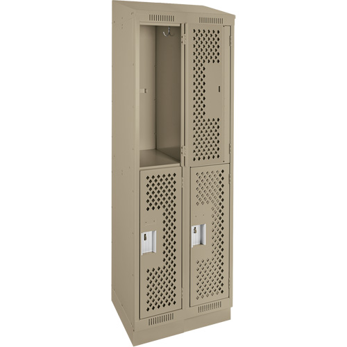 Clean Line Lockers, 2 -tier, Bank of 2, 24" x 15" x 82", Steel, Beige, Rivet (Assembled), Perforated Ottawa Fastener Supply