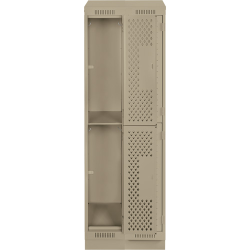 Clean Line Lockers, 2 -tier, Bank of 2, 24" x 15" x 82", Steel, Beige, Rivet (Assembled), Perforated Ottawa Fastener Supply