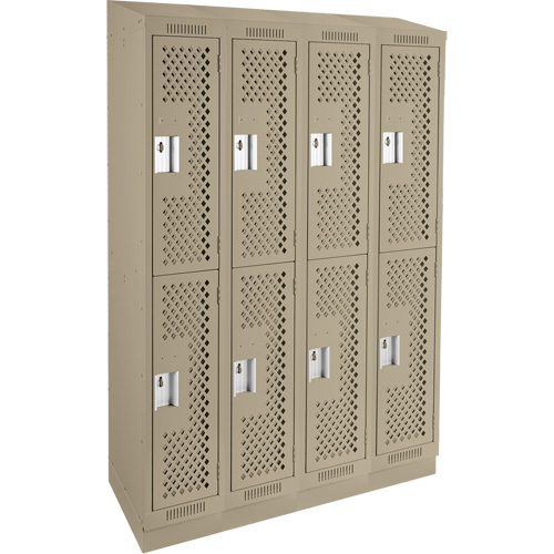 Clean Line Lockers, 2 -tier, Bank of 4, 48" x 15" x 82", Steel, Beige, Rivet (Assembled), Perforated Ottawa Fastener Supply