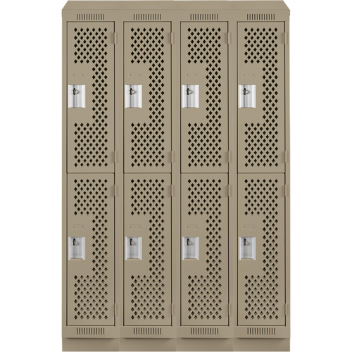 Clean Line Lockers, 2 -tier, Bank of 4, 48" x 15" x 82", Steel, Beige, Rivet (Assembled), Perforated Ottawa Fastener Supply