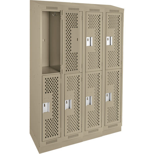 Clean Line Lockers, 2 -tier, Bank of 4, 48" x 15" x 82", Steel, Beige, Rivet (Assembled), Perforated Ottawa Fastener Supply