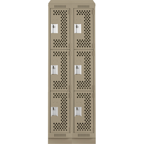 Clean Line Lockers, 3 -tier, Bank of 2, 24" x 12" x 82", Steel, Beige, Rivet (Assembled), Perforated Ottawa Fastener Supply