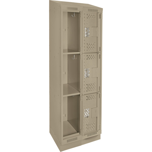 Clean Line Lockers, 3 -tier, Bank of 2, 24" x 12" x 82", Steel, Beige, Rivet (Assembled), Perforated Ottawa Fastener Supply