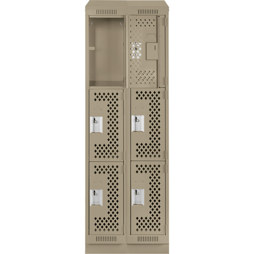 Clean Line Lockers, 3 -tier, Bank of 2, 24" x 12" x 82", Steel, Beige, Rivet (Assembled), Perforated Ottawa Fastener Supply