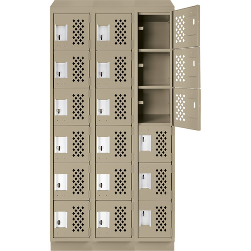 Clean-Line Perforated Lockerette, 6 -tier, Bank of 3, 12" x 72" x 12", Steel Ottawa Fastener Supply