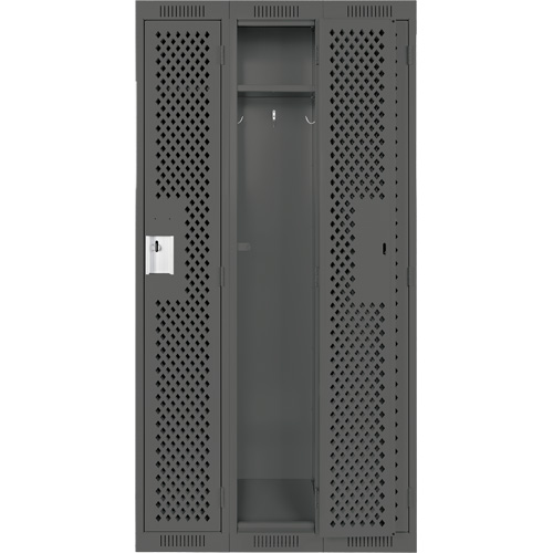 Clean Line Lockers, Bank of 3, 36" x 15" x 72", Steel, Charcoal, Rivet (Assembled), Perforated Ottawa Fastener Supply