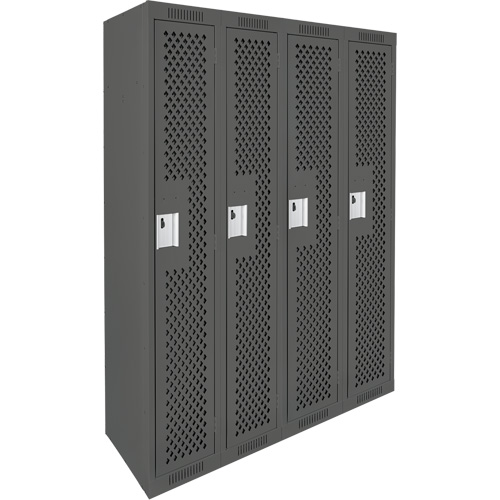 Clean Line Lockers, Bank of 4, 48" x 12" x 72", Steel, Charcoal, Rivet (Assembled), Perforated Ottawa Fastener Supply