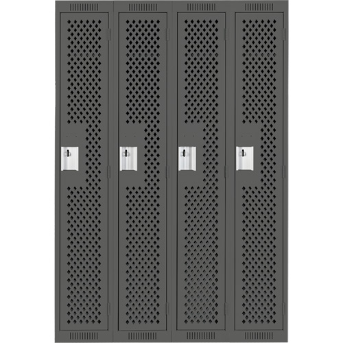 Clean Line Lockers, Bank of 4, 48" x 12" x 72", Steel, Charcoal, Rivet (Assembled), Perforated Ottawa Fastener Supply