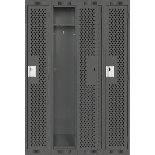 Clean Line Lockers, Bank of 4, 48" x 12" x 72", Steel, Charcoal, Rivet (Assembled), Perforated Ottawa Fastener Supply
