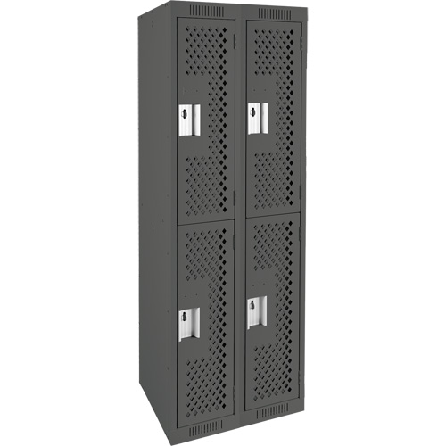 Clean Line Lockers, 2 -tier, Bank of 2, 24" x 12" x 72", Steel, Charcoal, Rivet (Assembled), Perforated Ottawa Fastener Supply