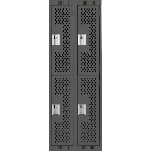 Clean Line Lockers, 2 -tier, Bank of 2, 24" x 12" x 72", Steel, Charcoal, Rivet (Assembled), Perforated Ottawa Fastener Supply
