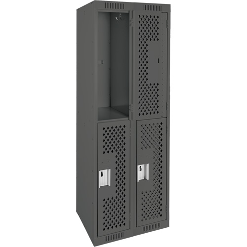 Clean Line Lockers, 2 -tier, Bank of 2, 24" x 12" x 72", Steel, Charcoal, Rivet (Assembled), Perforated Ottawa Fastener Supply