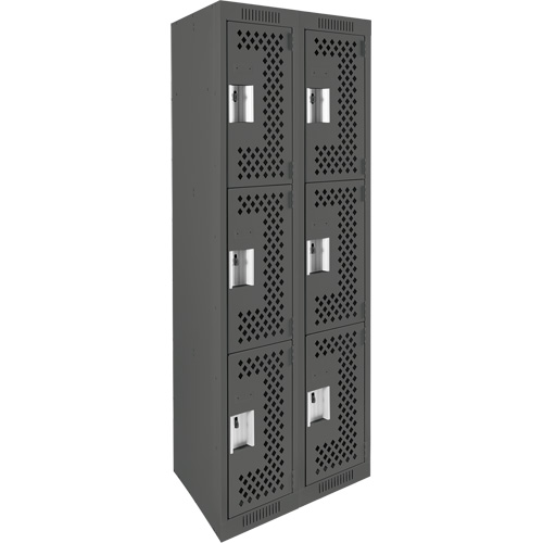Clean Line Lockers, 3 -tier, Bank of 2, 24" x 12" x 72", Steel, Charcoal, Rivet (Assembled), Perforated Ottawa Fastener Supply