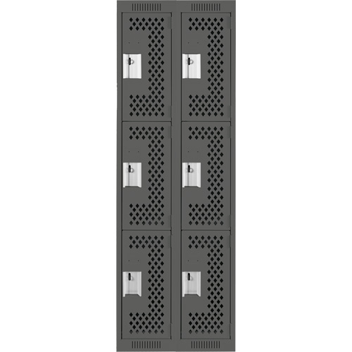 Clean Line Lockers, 3 -tier, Bank of 2, 24" x 12" x 72", Steel, Charcoal, Rivet (Assembled), Perforated Ottawa Fastener Supply