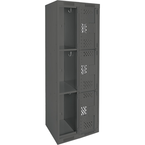 Clean Line Lockers, 3 -tier, Bank of 2, 24" x 12" x 72", Steel, Charcoal, Rivet (Assembled), Perforated Ottawa Fastener Supply