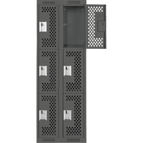 Clean Line Lockers, 3 -tier, Bank of 2, 24" x 12" x 72", Steel, Charcoal, Rivet (Assembled), Perforated Ottawa Fastener Supply