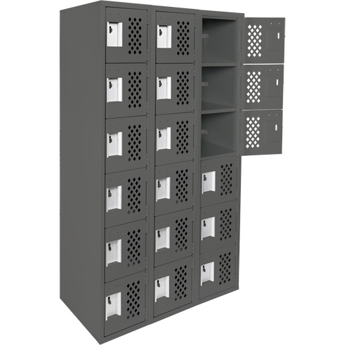 Assembled Lockerettes Clean Line Perforated Economy Lockers, 6 -tier, Bank of 3, 18" x 72" x 12", Steel Ottawa Fastener Supply