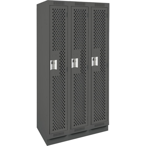 Clean Line Lockers, Bank of 3, 36" x 15" x 76", Steel, Charcoal, Rivet (Assembled), Perforated Ottawa Fastener Supply