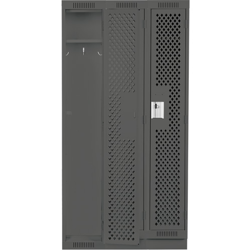 Clean Line Lockers, Bank of 3, 36" x 15" x 76", Steel, Charcoal, Rivet (Assembled), Perforated Ottawa Fastener Supply