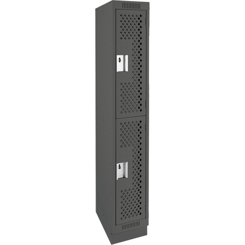 Clean Line Lockers, 2 -tier, 12" x 18" x 76", Steel, Charcoal, Rivet (Assembled), Perforated Ottawa Fastener Supply