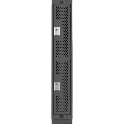 Clean Line Lockers, 2 -tier, 12" x 18" x 76", Steel, Charcoal, Rivet (Assembled), Perforated Ottawa Fastener Supply