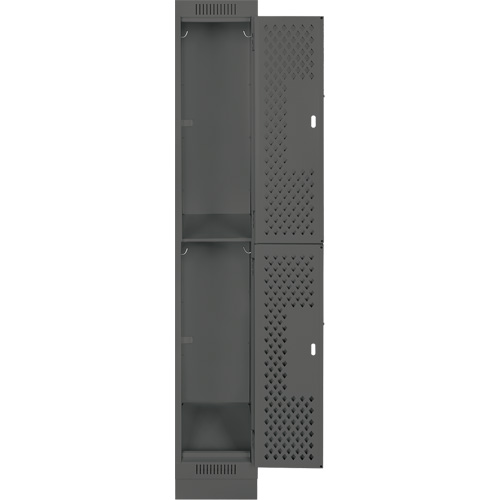 Clean Line Lockers, 2 -tier, 12" x 18" x 76", Steel, Charcoal, Rivet (Assembled), Perforated Ottawa Fastener Supply