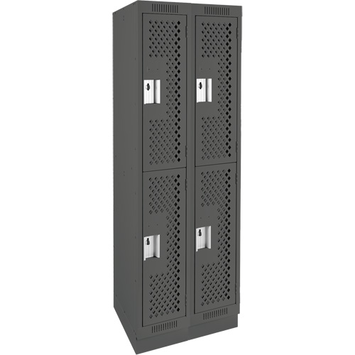 Clean Line Lockers, 2 -tier, Bank of 2, 24" x 18" x 76", Steel, Charcoal, Rivet (Assembled), Perforated Ottawa Fastener Supply