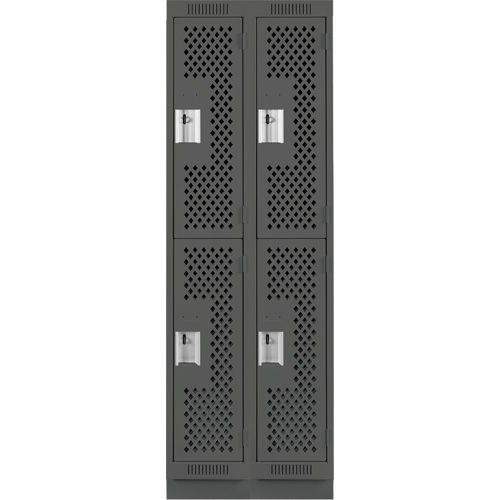 Clean Line Lockers, 2 -tier, Bank of 2, 24" x 18" x 76", Steel, Charcoal, Rivet (Assembled), Perforated Ottawa Fastener Supply