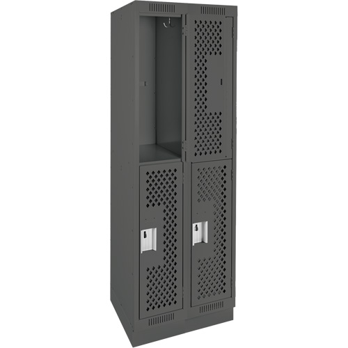 Clean Line Lockers, 2 -tier, Bank of 2, 24" x 18" x 76", Steel, Charcoal, Rivet (Assembled), Perforated Ottawa Fastener Supply