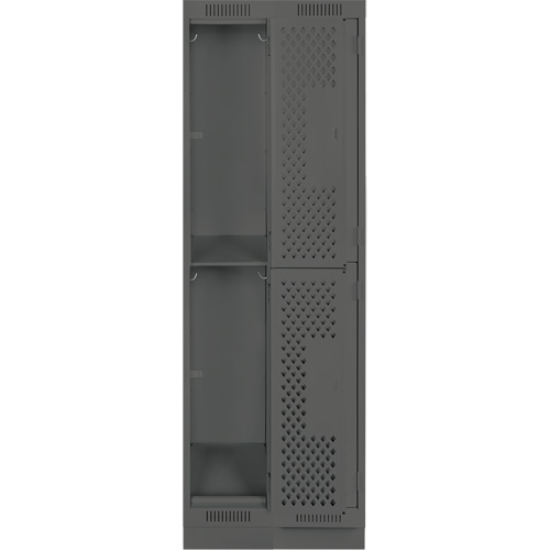 Clean Line Lockers, 2 -tier, Bank of 2, 24" x 18" x 76", Steel, Charcoal, Rivet (Assembled), Perforated Ottawa Fastener Supply