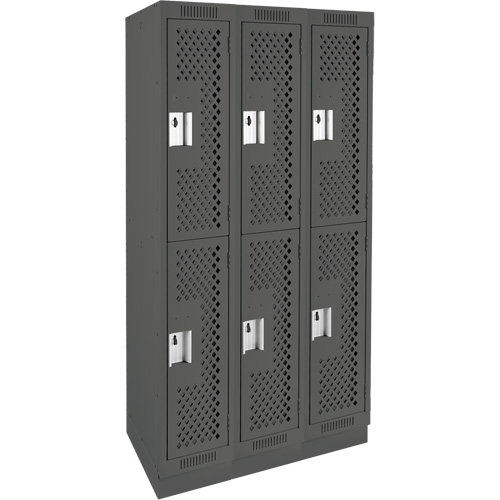 Clean Line Lockers, 2 -tier, Bank of 3, 36" x 18" x 76", Steel, Charcoal, Rivet (Assembled), Perforated Ottawa Fastener Supply