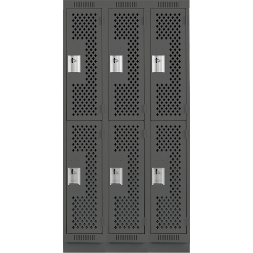 Clean Line Lockers, 2 -tier, Bank of 3, 36" x 18" x 76", Steel, Charcoal, Rivet (Assembled), Perforated Ottawa Fastener Supply