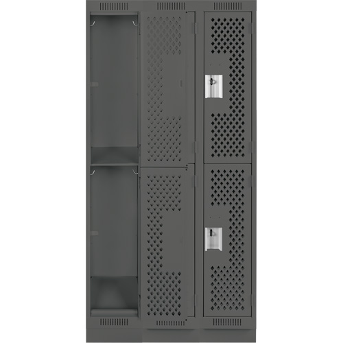 Clean Line Lockers, 2 -tier, Bank of 3, 36" x 18" x 76", Steel, Charcoal, Rivet (Assembled), Perforated Ottawa Fastener Supply