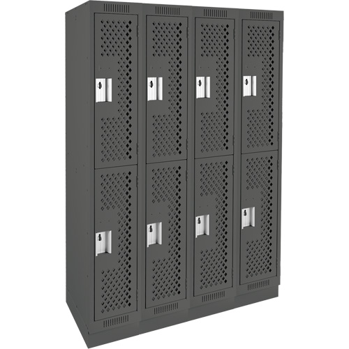 Clean Line Lockers, 2 -tier, Bank of 4, 48" x 18" x 76", Steel, Charcoal, Rivet (Assembled), Perforated Ottawa Fastener Supply