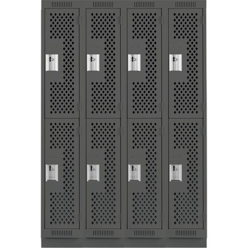 Clean Line Lockers, 2 -tier, Bank of 4, 48" x 18" x 76", Steel, Charcoal, Rivet (Assembled), Perforated Ottawa Fastener Supply